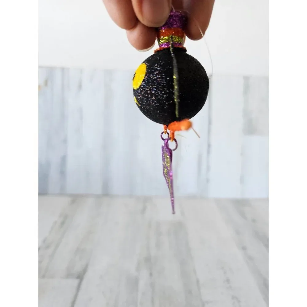 Pier 1‎ glitter owl ornament Halloween fright broom rare vintage décor